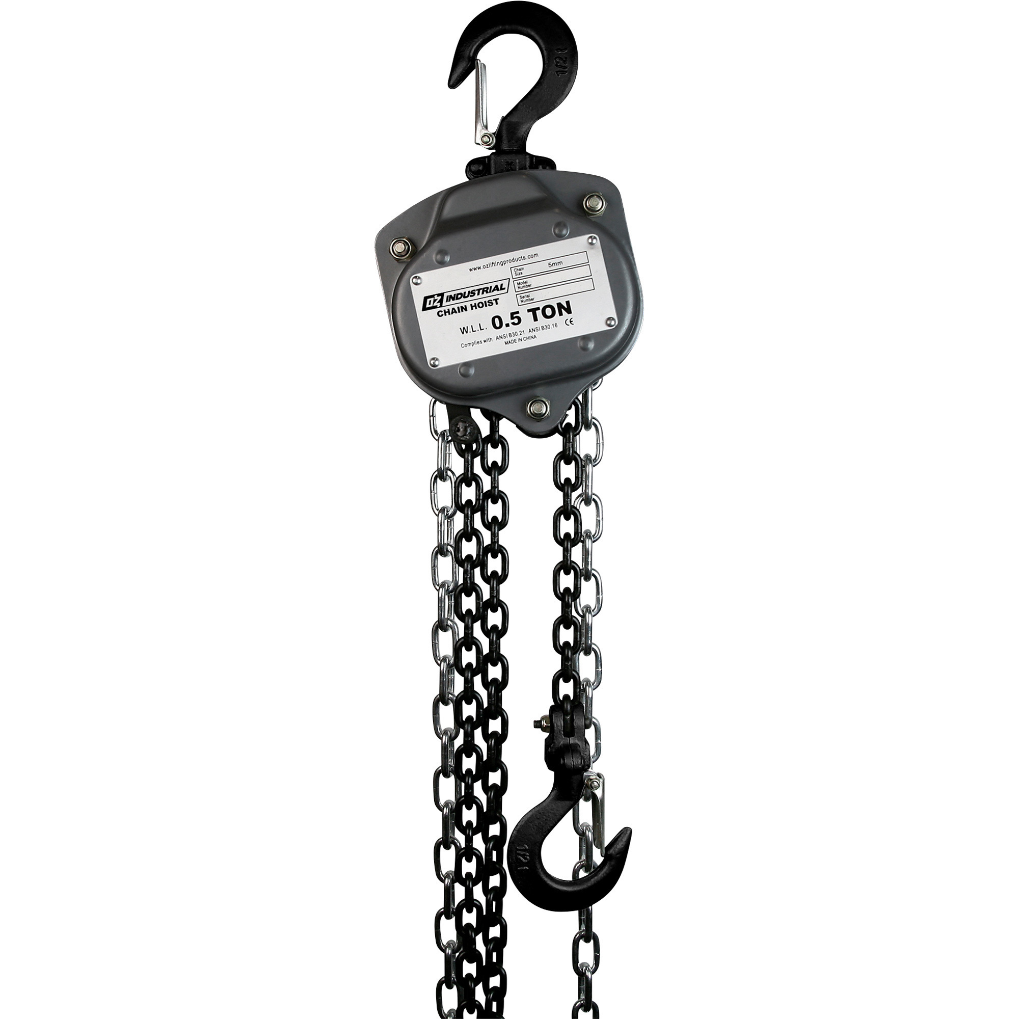 OZ Lifting Products Industrial Series Manual Chain Hoist, 1/2-Ton Capacity, 15ft. Lift, Model# OZIND005-15CH